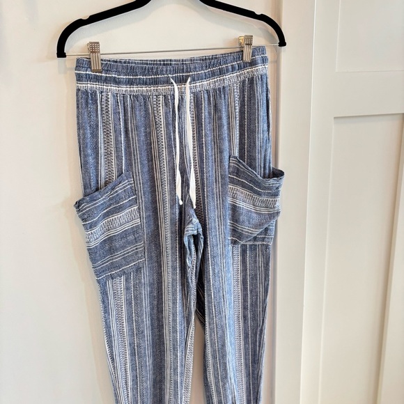 Indigo Rein High Rise Linen Blend Blue White Striped Joggers Juniors Size Medium - Picture 3 of 10